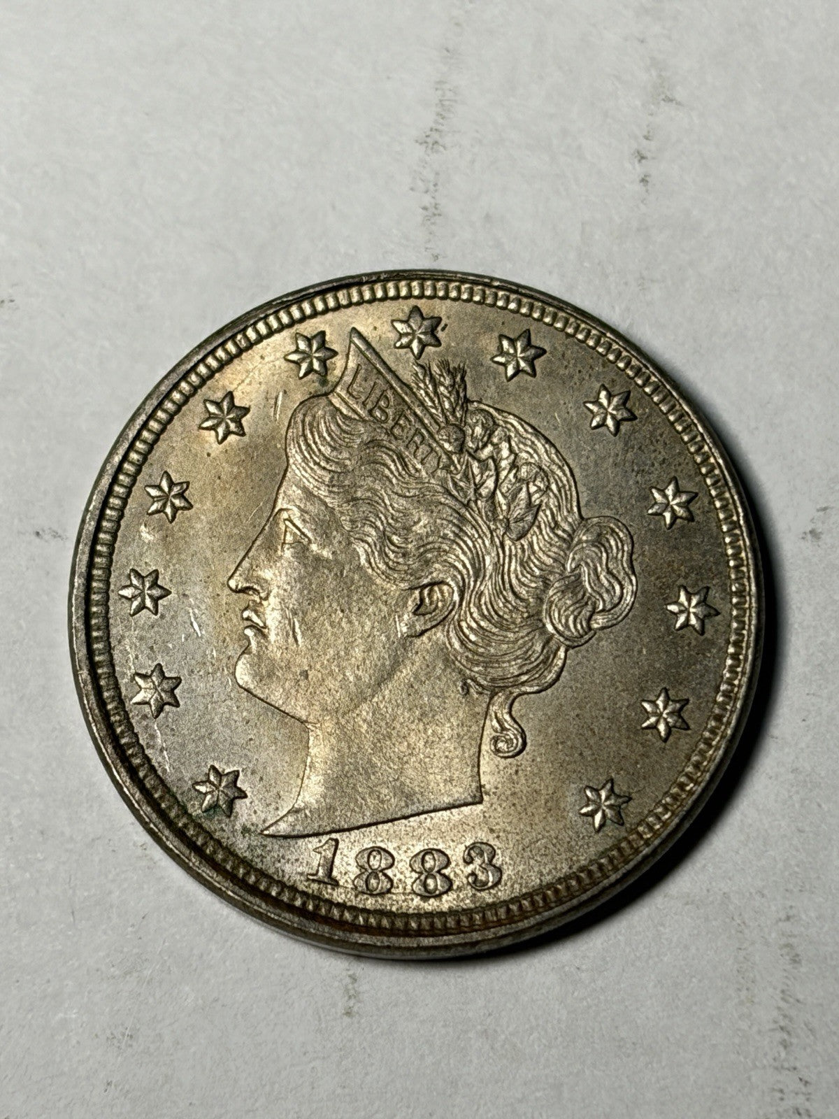1883 No Cents Liberty Nickel Uncirculated Toned