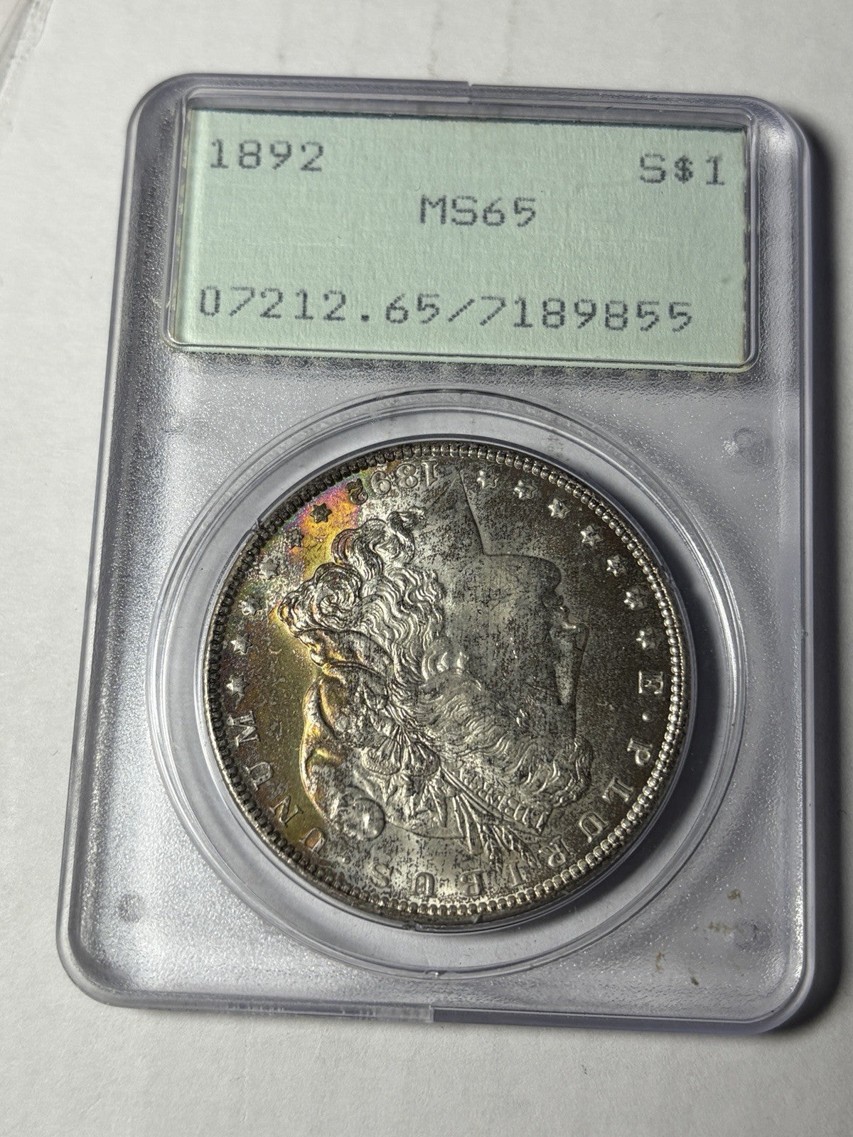1892 PCGS MS65 Morgan Silver Dollar Toned Rattler WOW