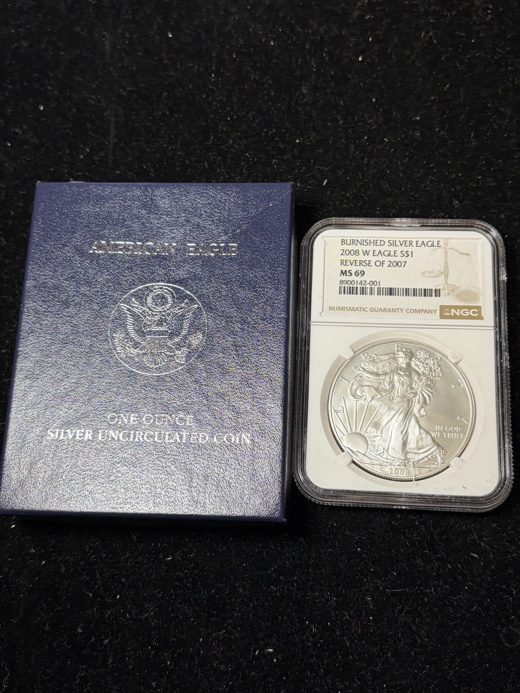 2008-W Reverse of 2007 NGC MS69 American Silver Eagle With OGP