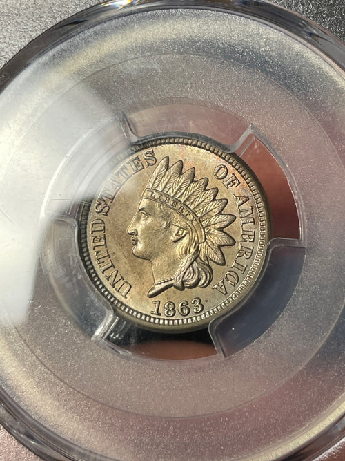 1863 PCGS MS63 Copper Nickel Indian Head Cent Toned