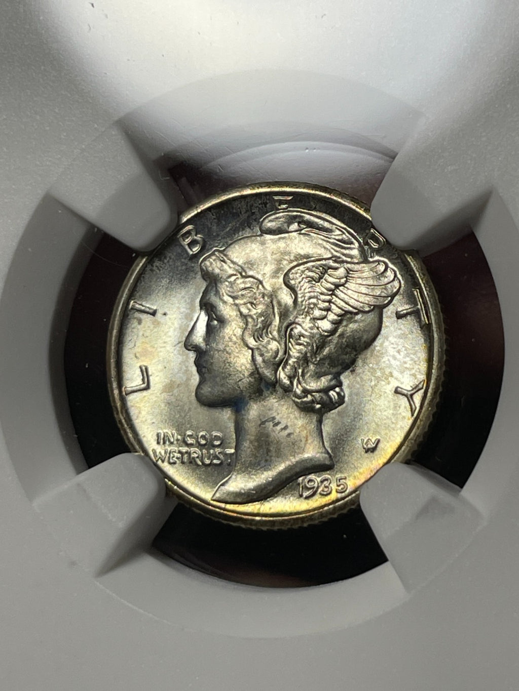1935-S NGC MS64 FB Mercury Silver Dime Flashy Toned