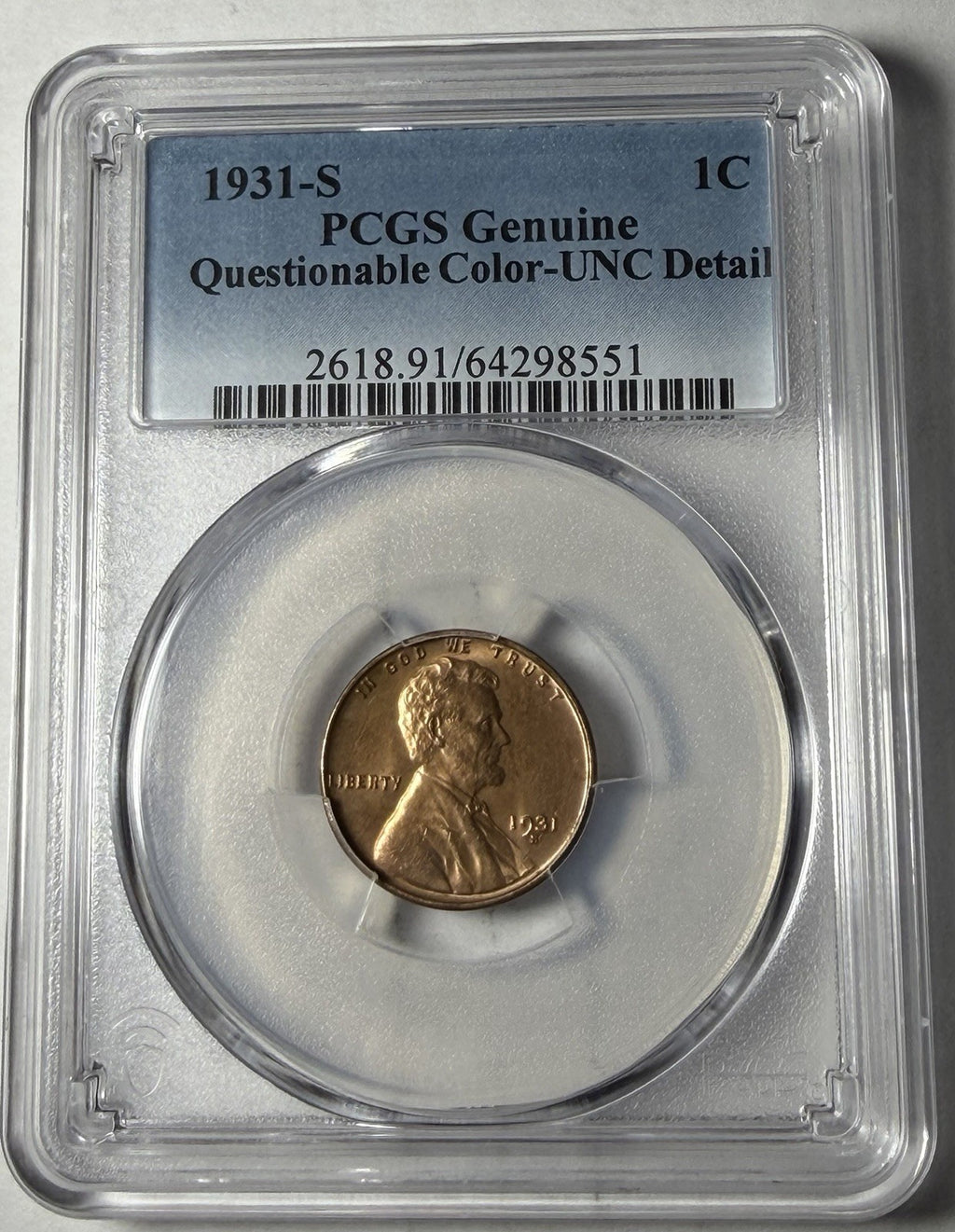 1931-S PCGS Genuine Lincoln Wheat Cent