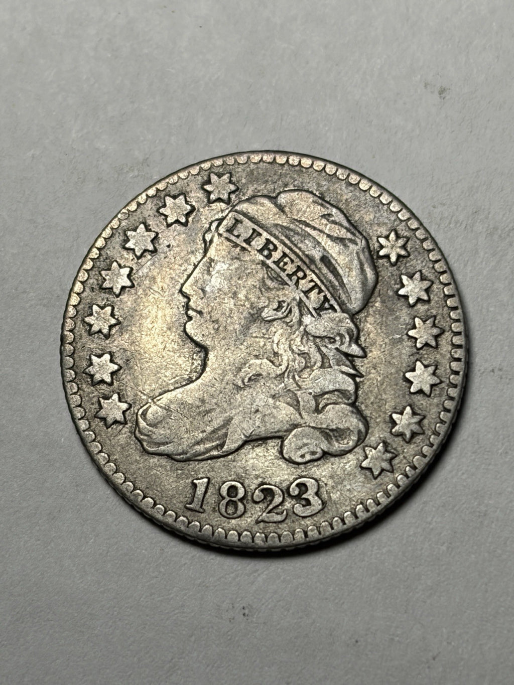 1823/2 Large Es Capped Bust Silver Dime