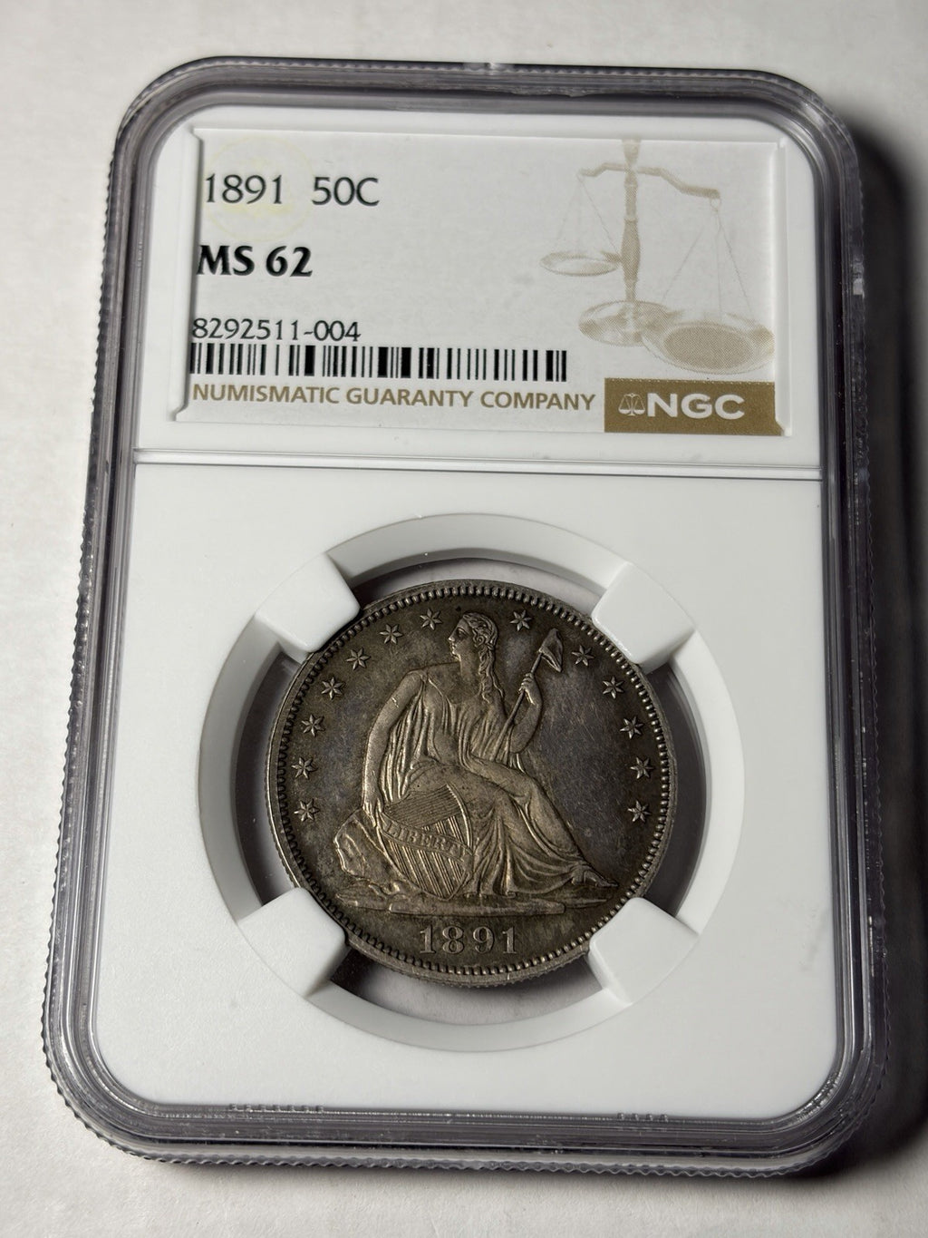 1891 NGC MS62 Seated Liberty Half Dollar Toned