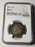 1891 NGC MS62 Seated Liberty Half Dollar Toned