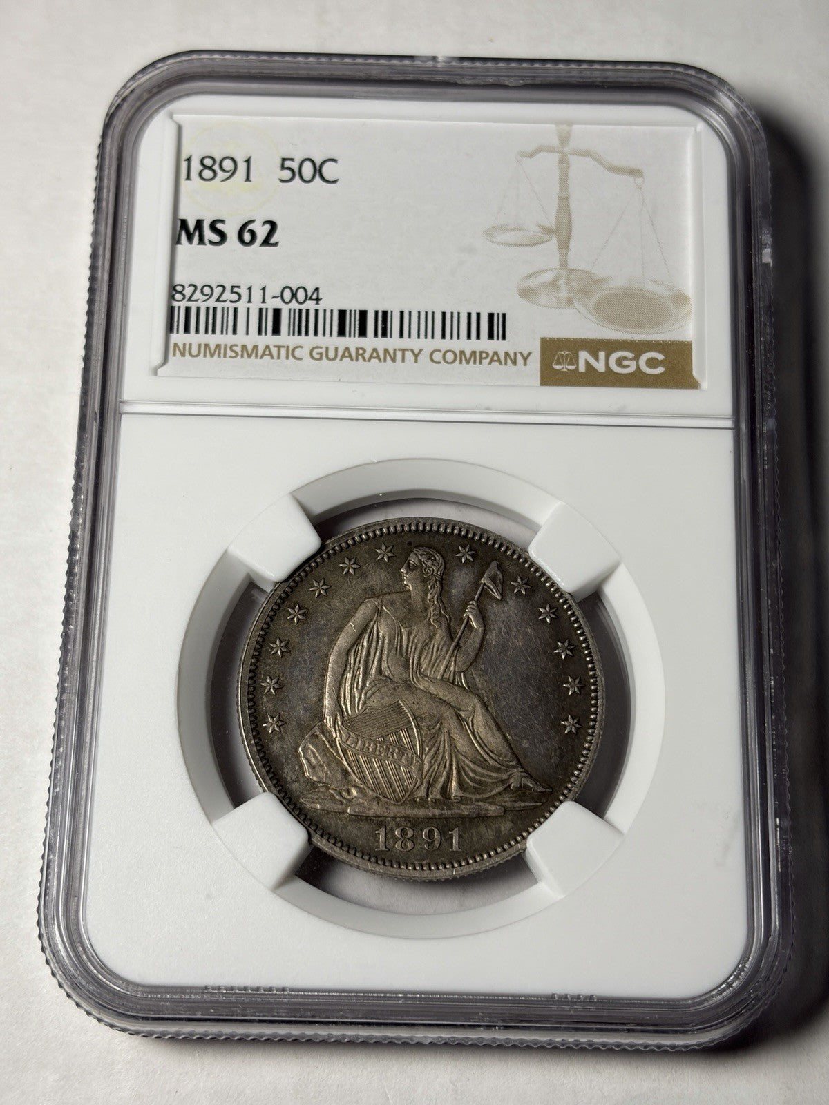 1891 NGC MS62 Seated Liberty Half Dollar Toned