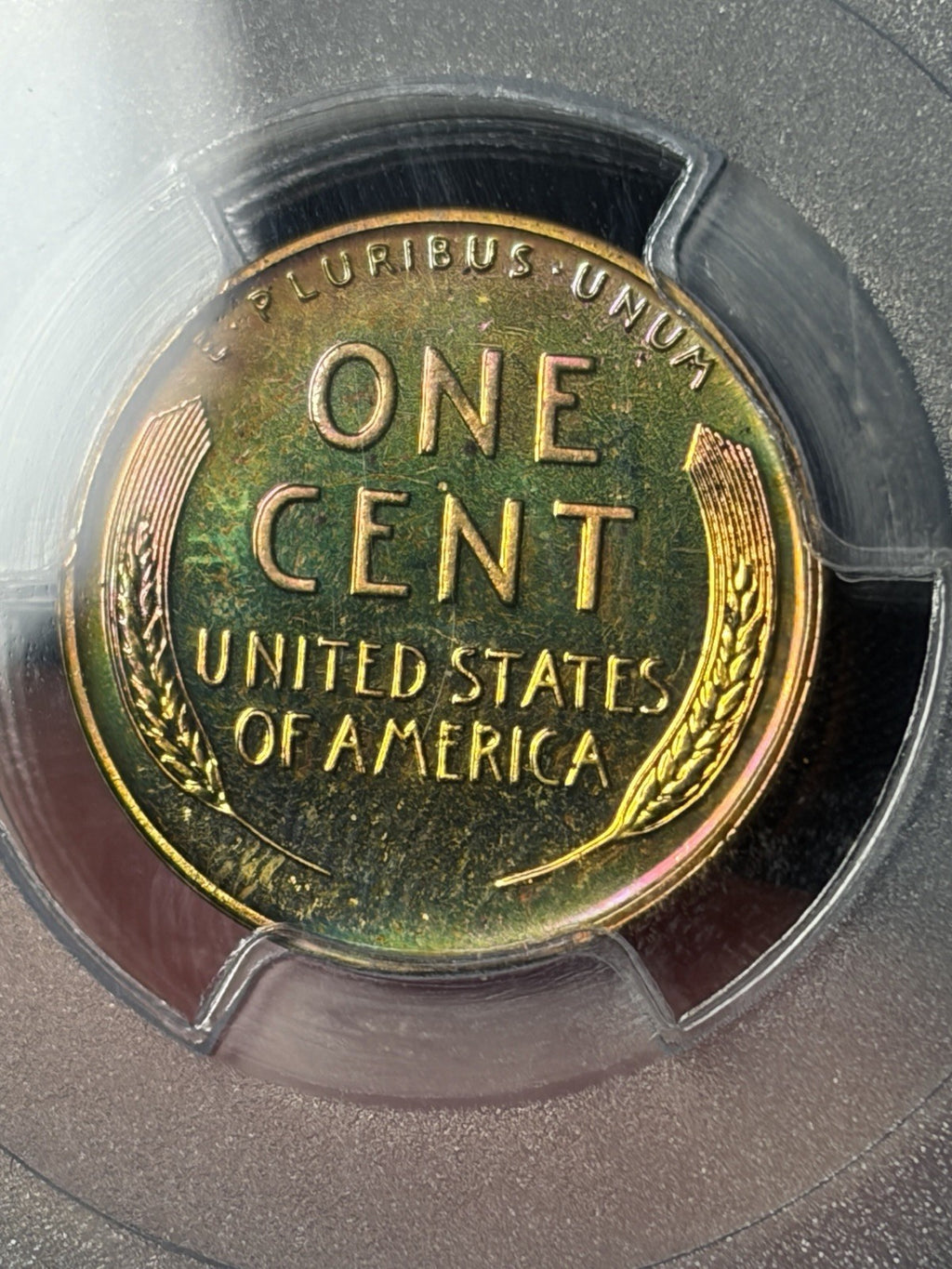 1942 PCGS PR65 BN Lincoln Wheat Cent Incredible Monster Toned Neon Green Blue