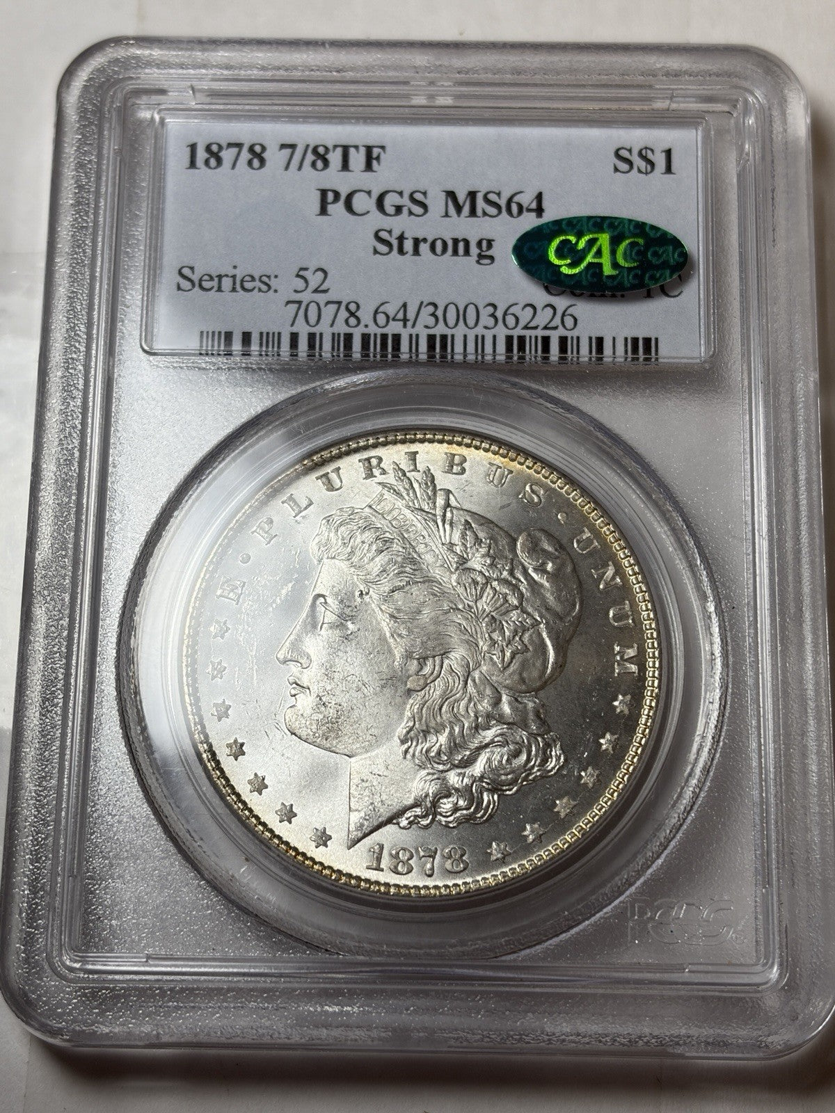 1878 7/8TF Strong PCGS MS64 CAC Morgan Silver Dollar