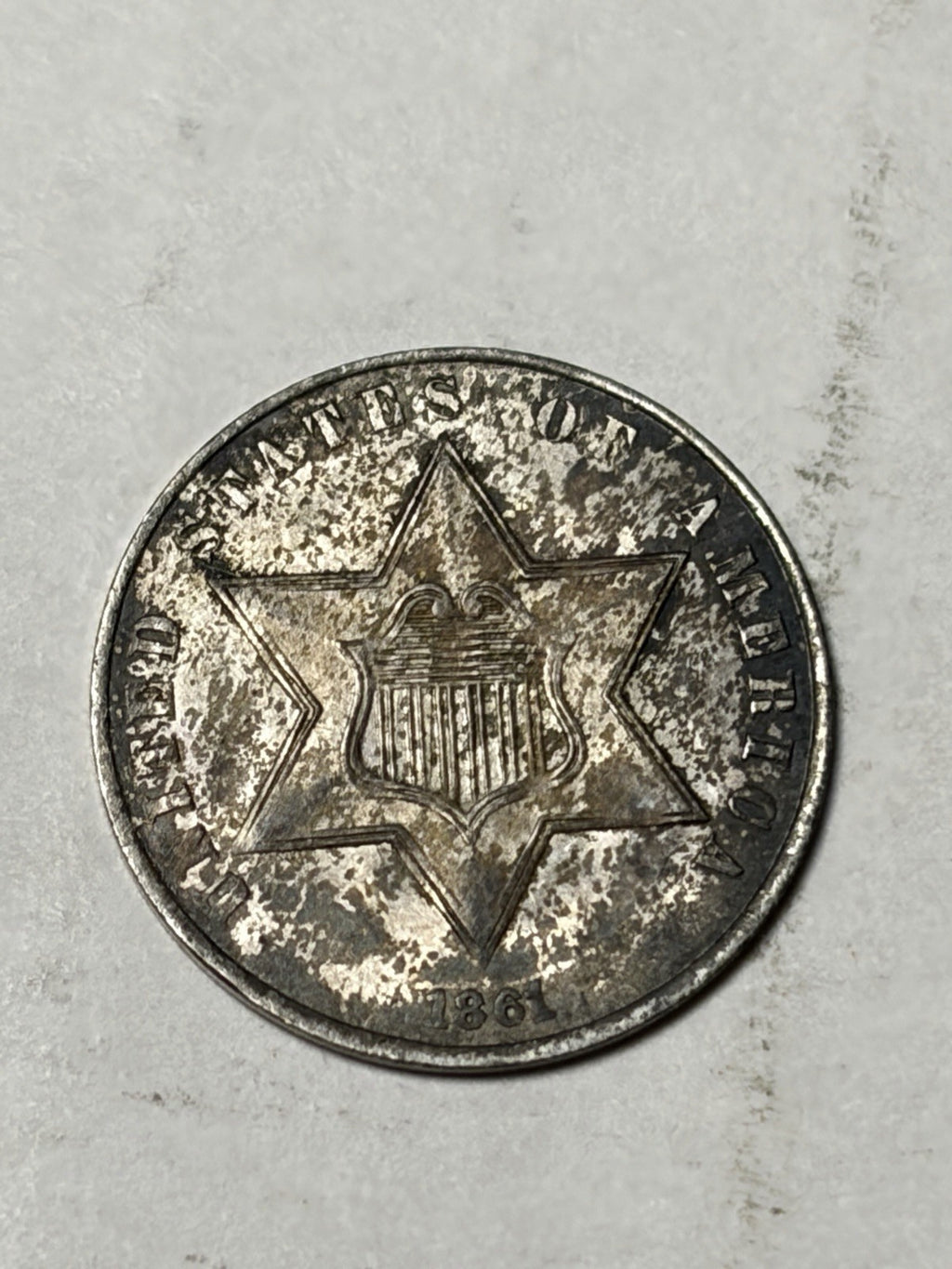1861 Three Cent Silver Toned