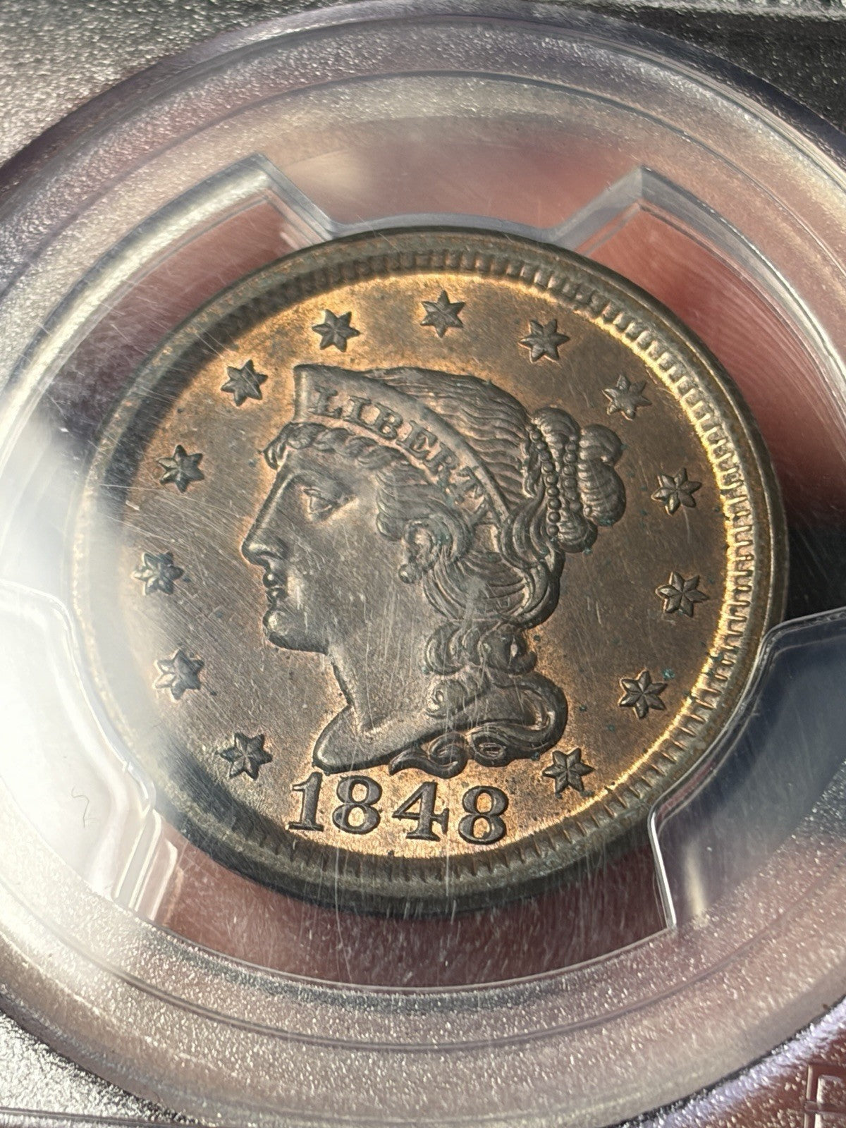 1848 PCGS MS65 RB CAC Braided Hair Large Cent