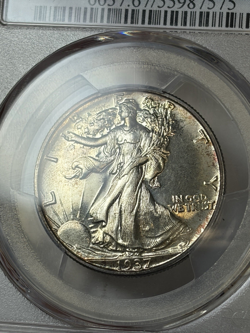 1937 PCGS PR67 Walking Liberty Half Dollar Toned