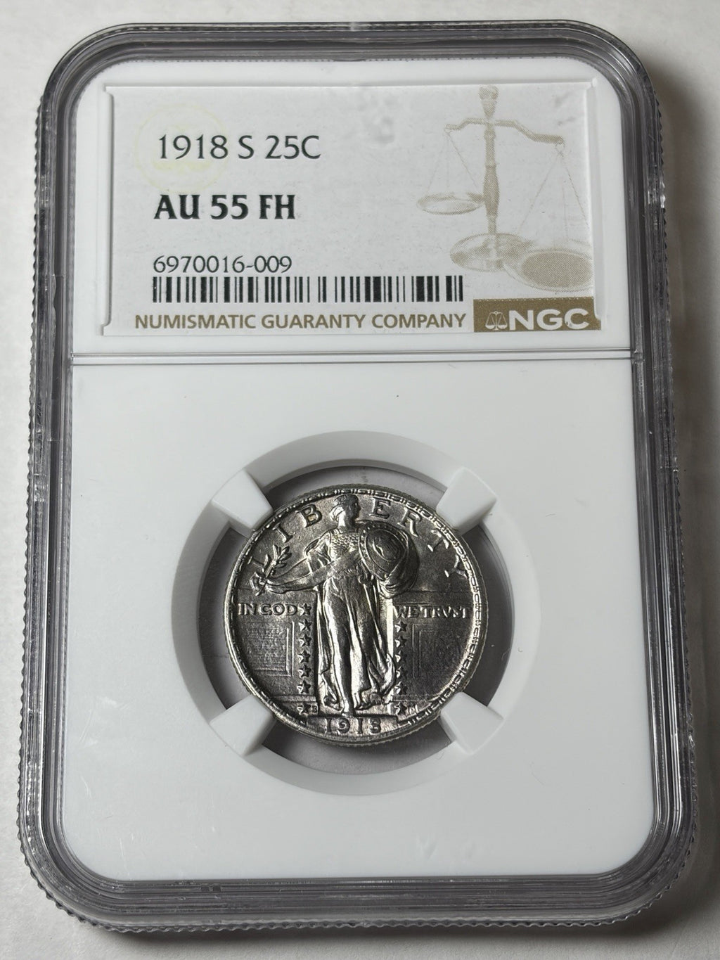 1918-S NGC AU55 FH Standing Liberty Quarter