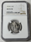 1918-S NGC AU55 FH Standing Liberty Quarter