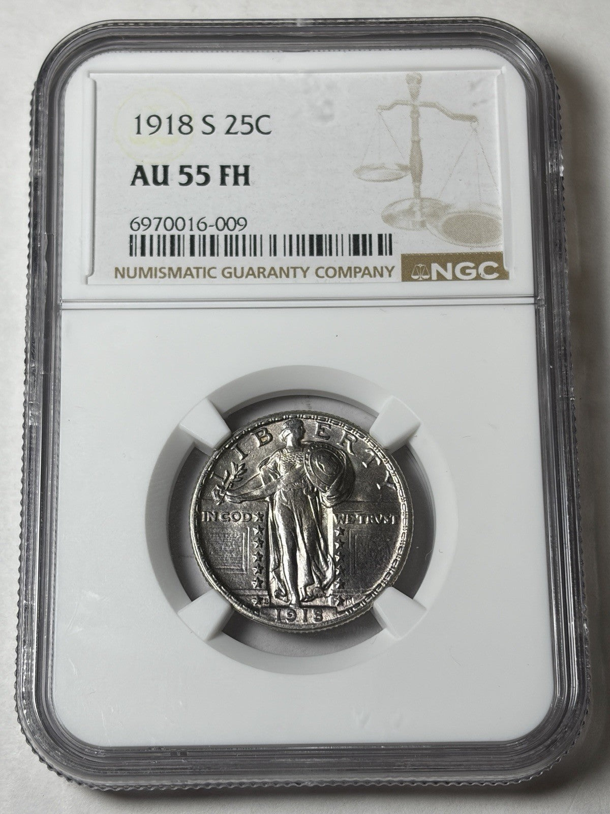 1918-S NGC AU55 FH Standing Liberty Quarter