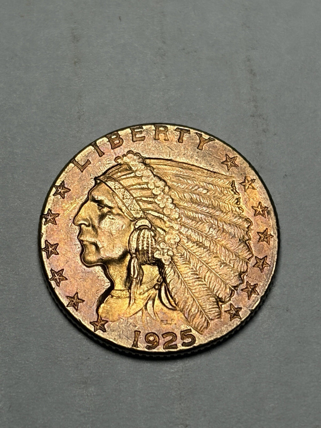1925-D Indian Head Gold $2.5 Quarter Eagle TONED