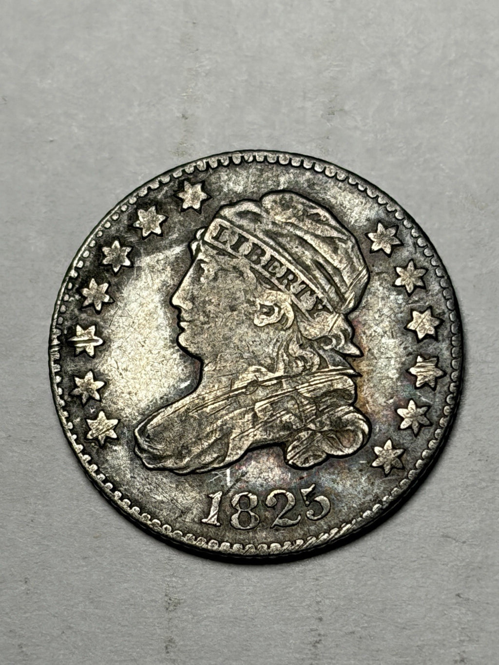 1825 Capped Bust Dime Toned Details