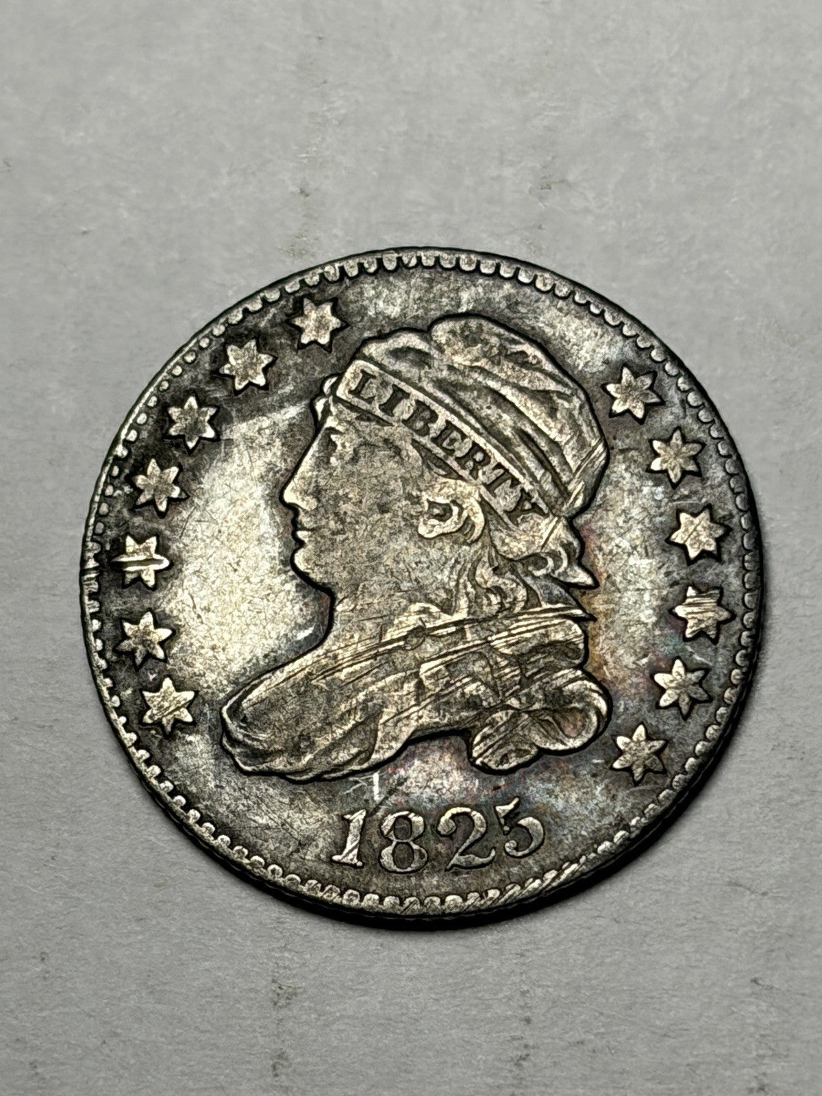 1825 Capped Bust Dime Toned Details