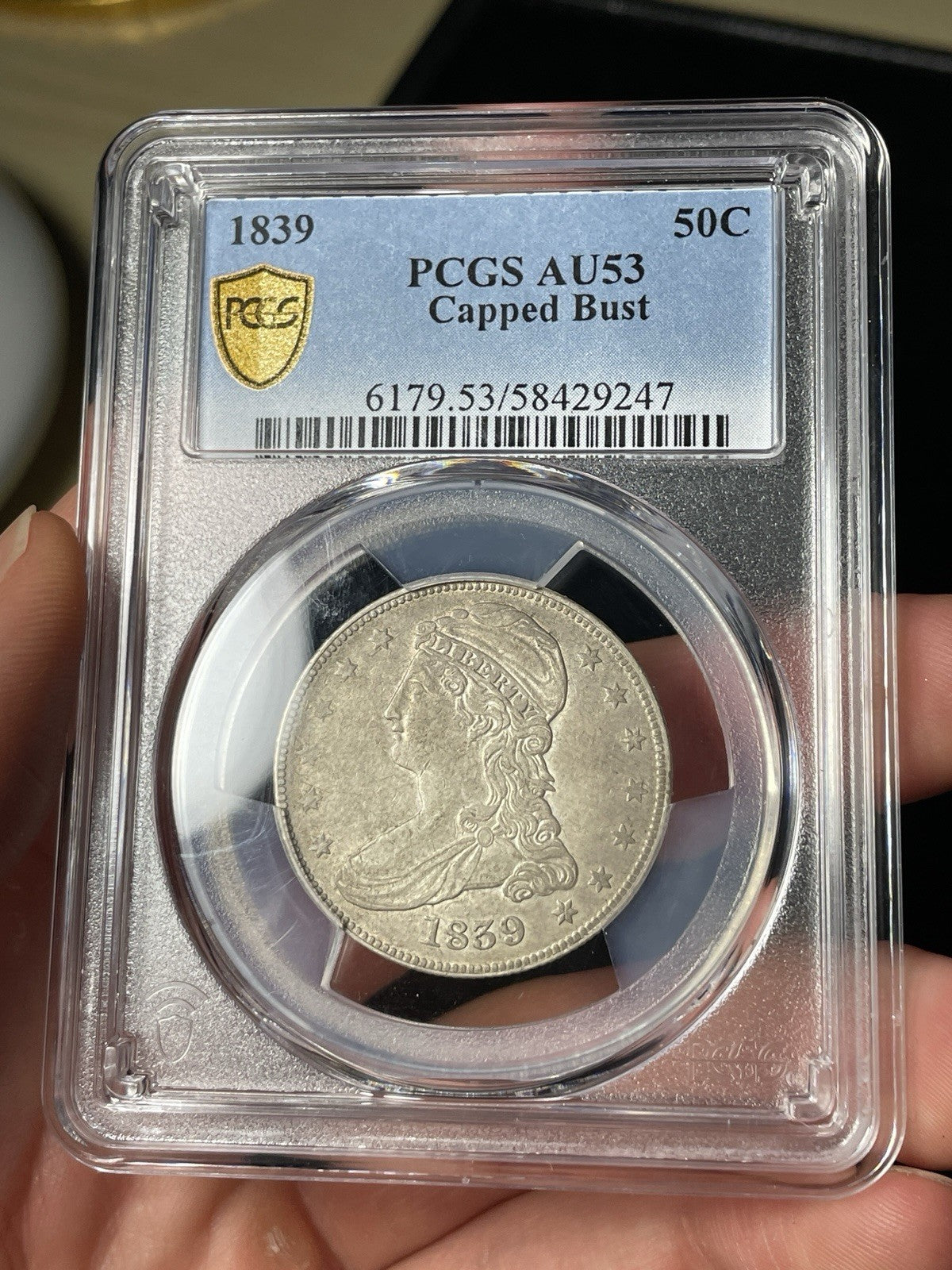 1839 PCGS AU53 Capped Bust Half Dollar Original Look
