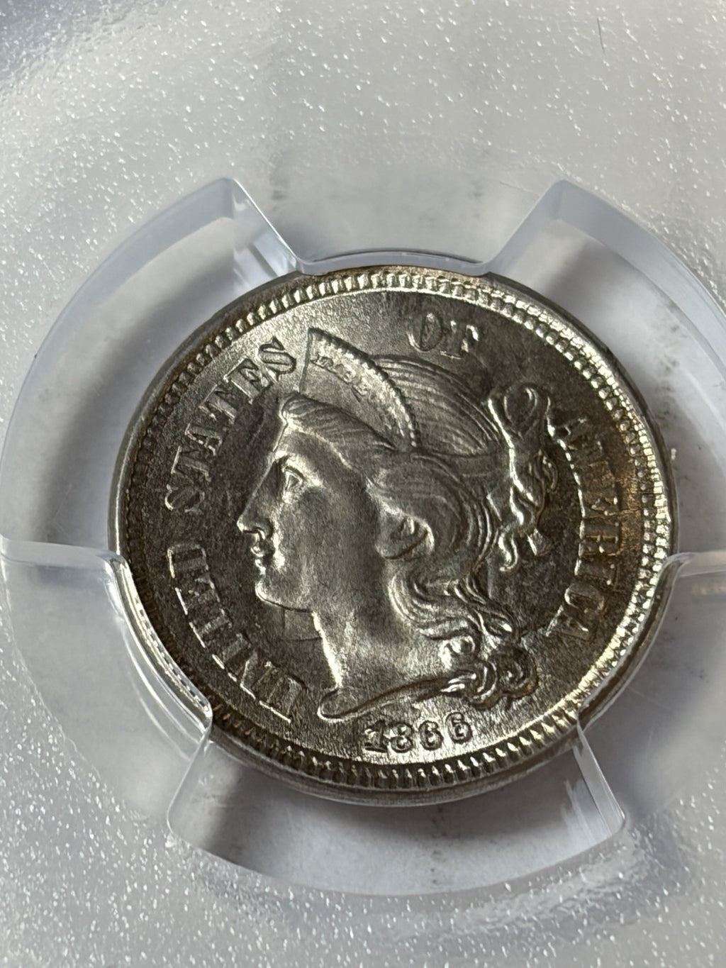 1866 PCGS MS66 CAC Three Cent Nickel