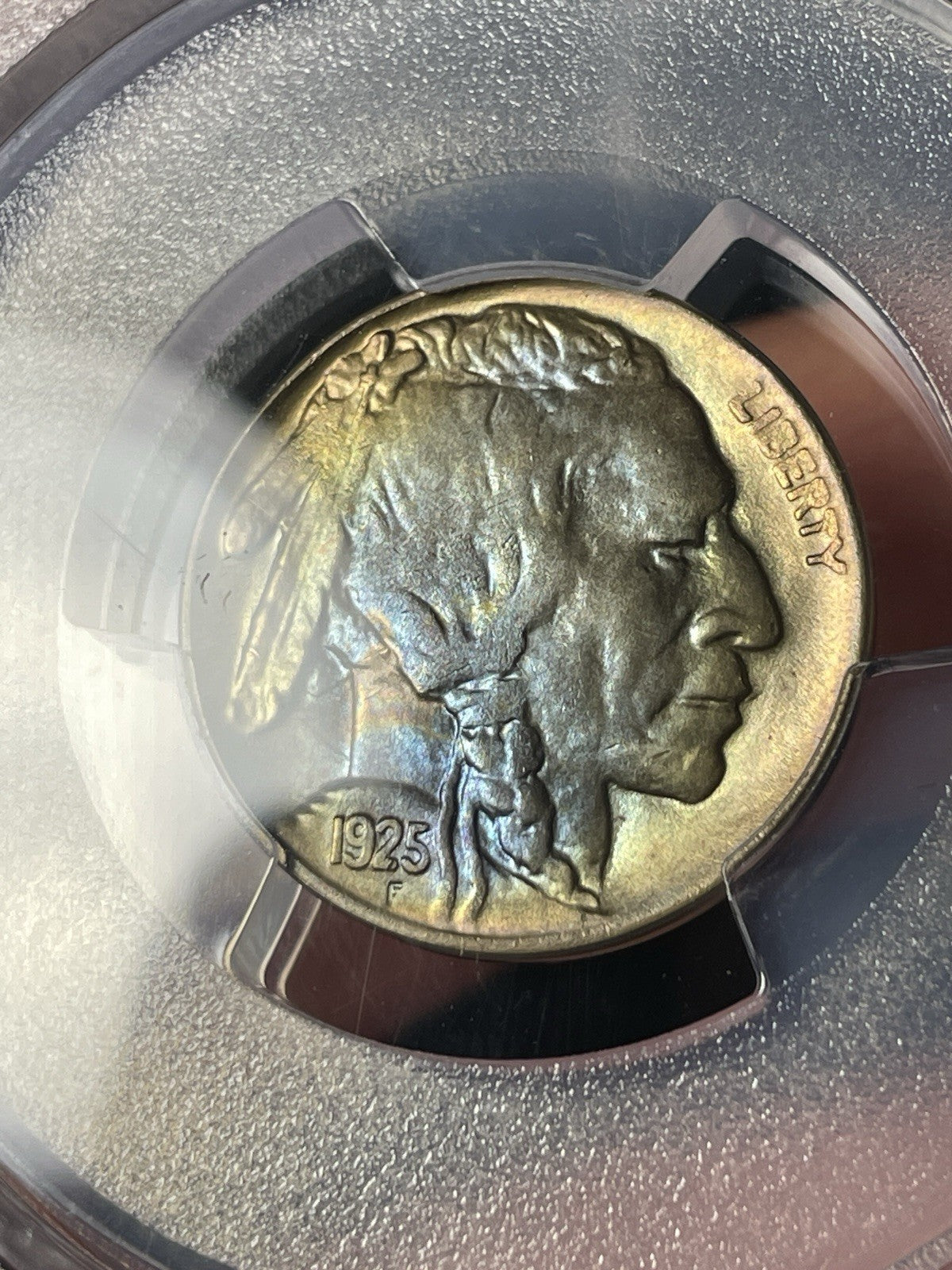 1925-D PCGS MS65 Buffalo Nickel Toned Blue And Gold