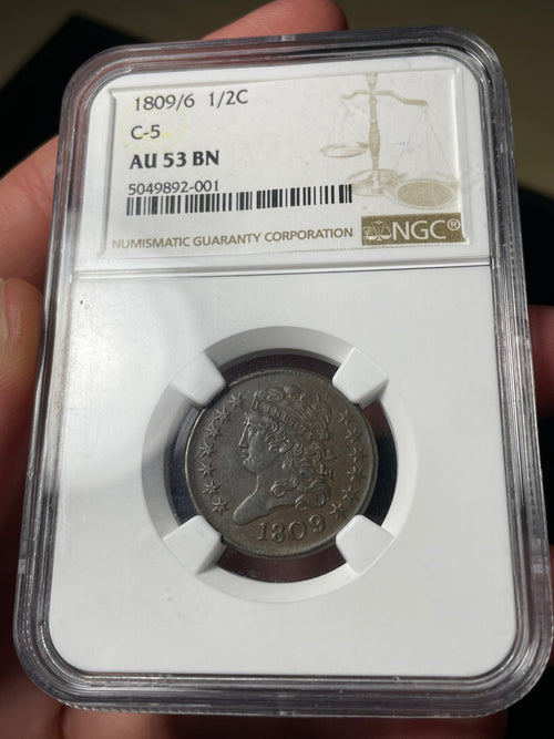1809/6 NGC AU53 BN 9 Over Inverted 9 C-5 Classic Head Half Cent