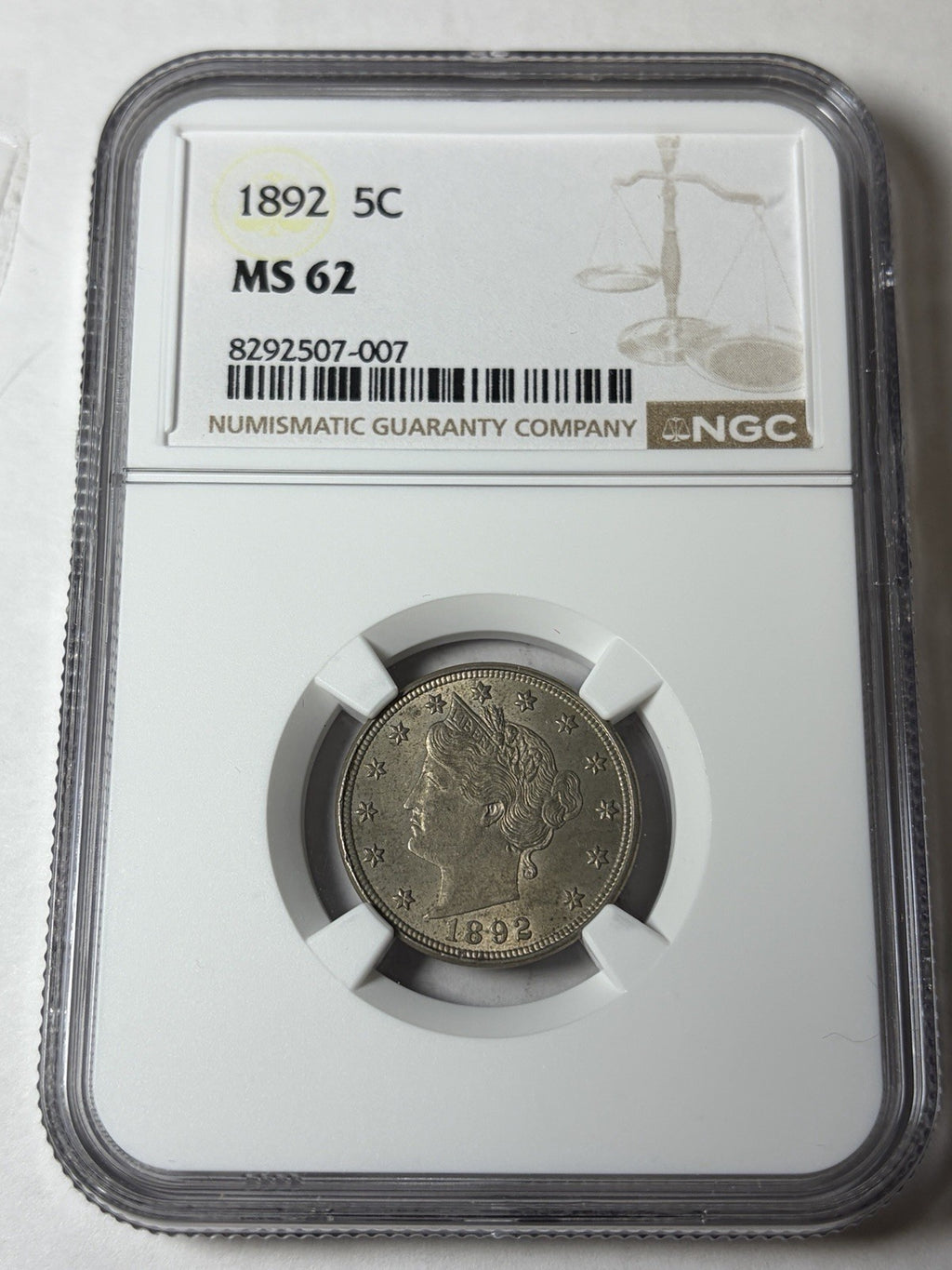 1892 NGC MS62 Liberty V Nickel