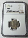1892 NGC MS62 Liberty V Nickel