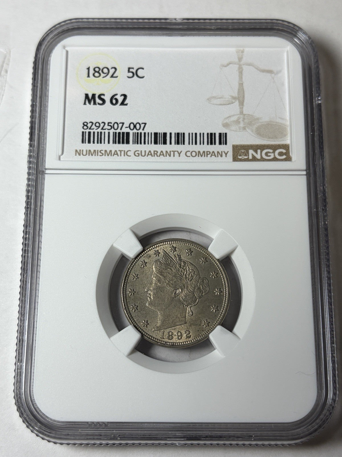 1892 NGC MS62 Liberty V Nickel