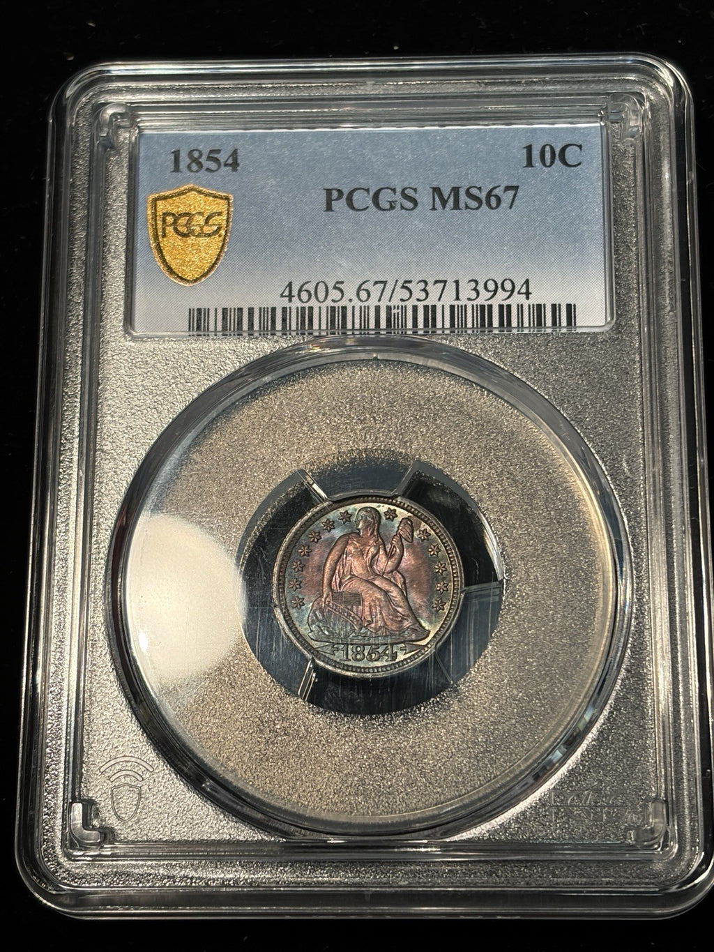 1854 PCGS MS67 Seated Liberty Dime Toned WOW