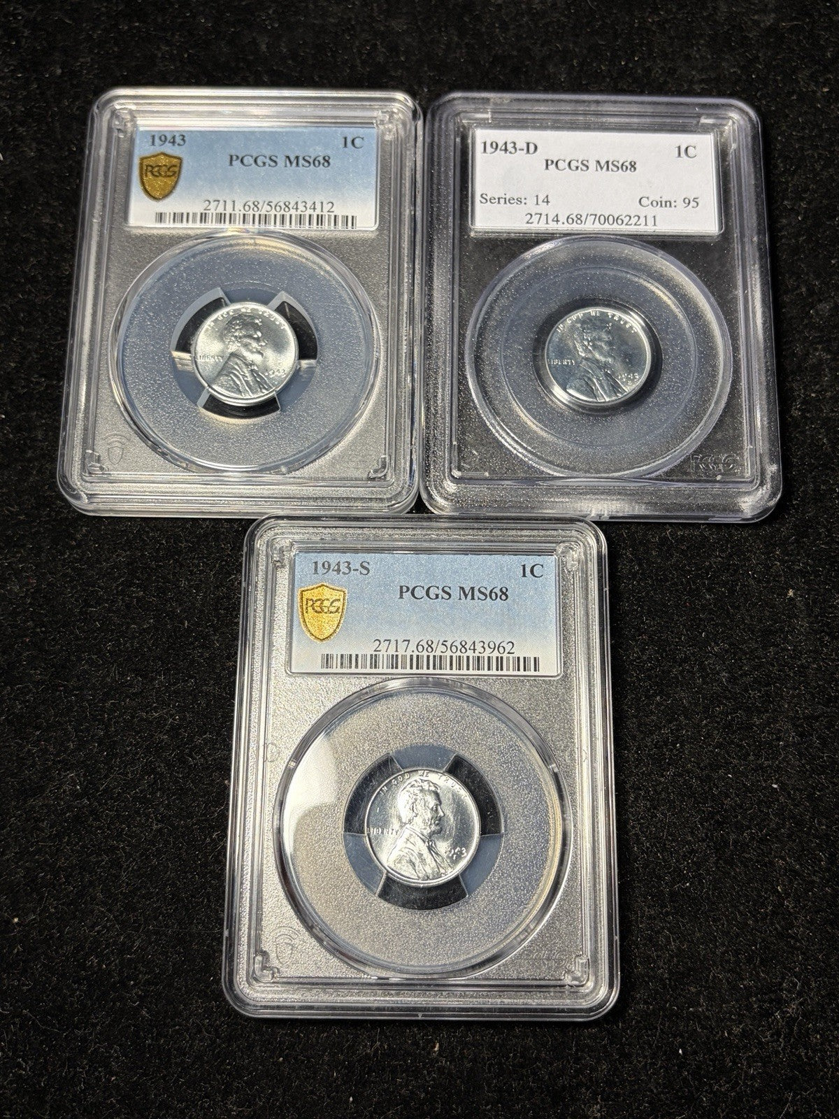 1943 PDS PCGS MS68 Lincoln Wheat Steel Cent Registry Grade Set!