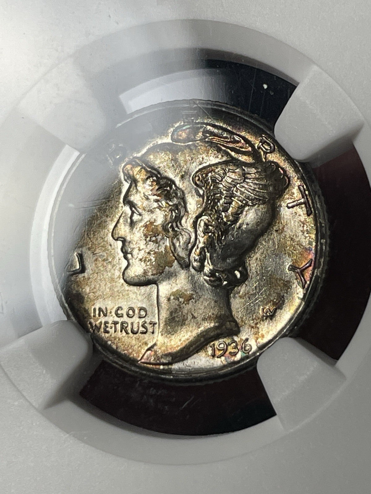 1936-S NGC MS67 FB Mercury Dime Toned