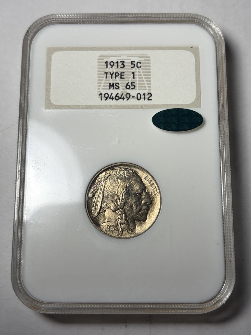 1913 Type 1 NGC MS65 CAC Buffalo NIckel Old Fatty Holder
