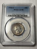 1932-S PCGS AU58 Washington Quarter Toned