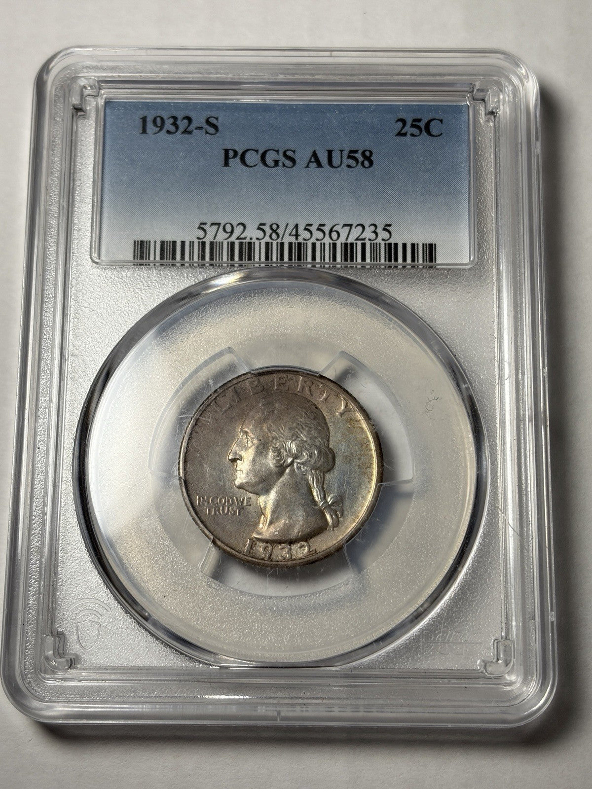 1932-S PCGS AU58 Washington Quarter Toned