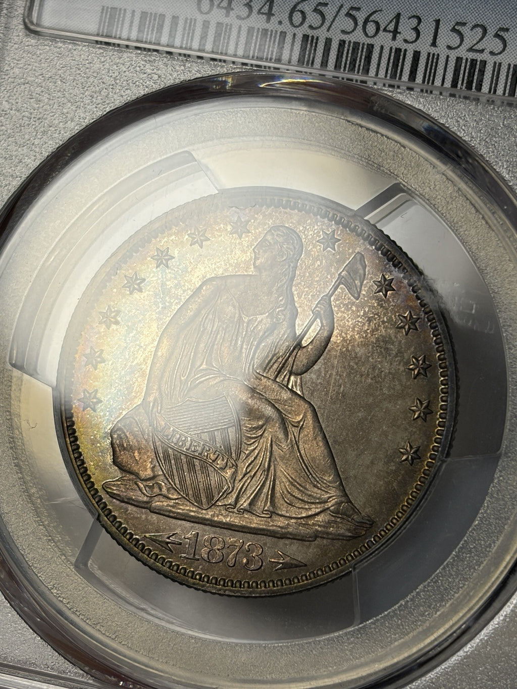 1873 PCGS PR65 Seated Liberty Half Dollar Witih Arrows Toned PROOF