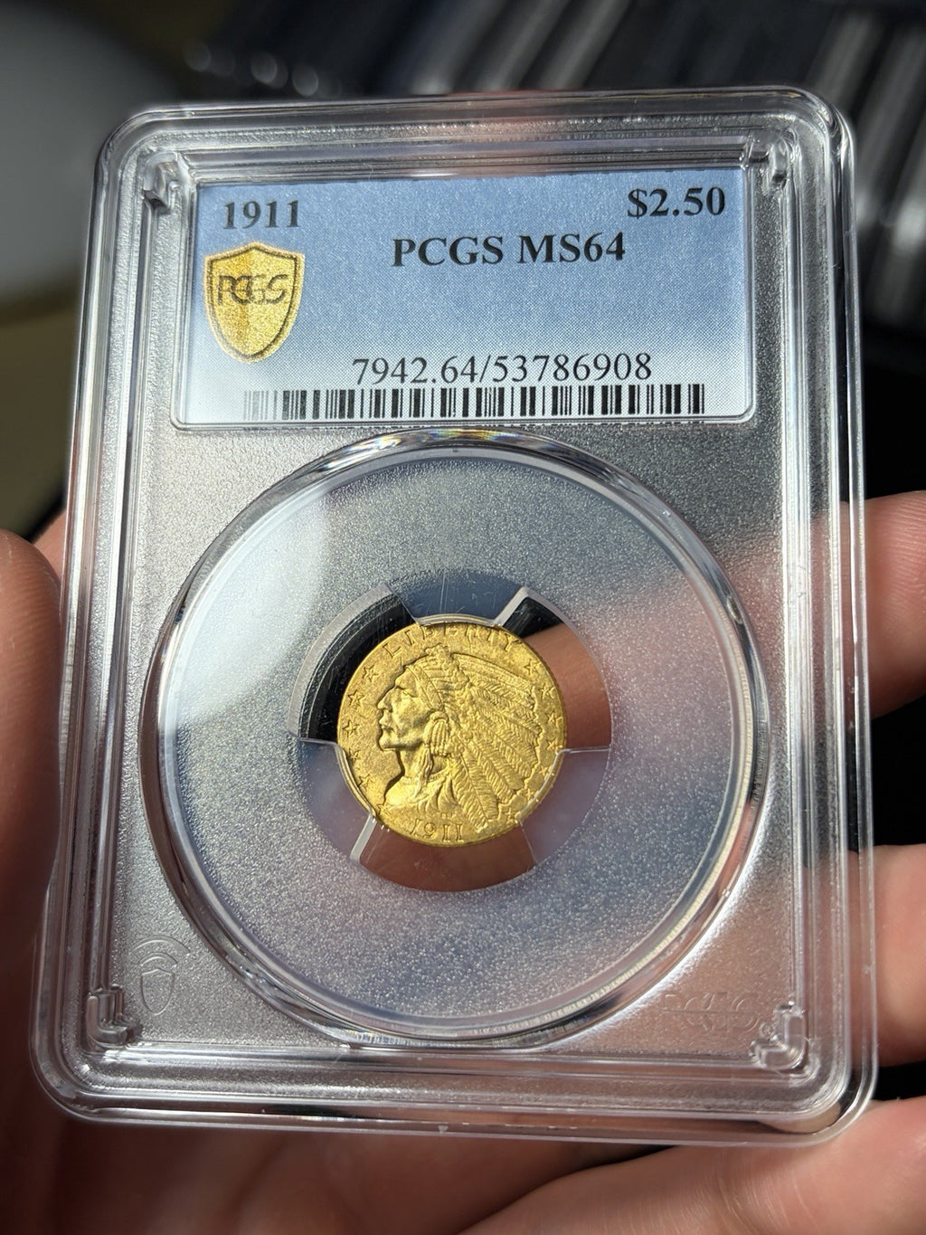 1911 PCGS MS64 Gold Indian $2.5 Quarter Eagle Toned Tougher Date