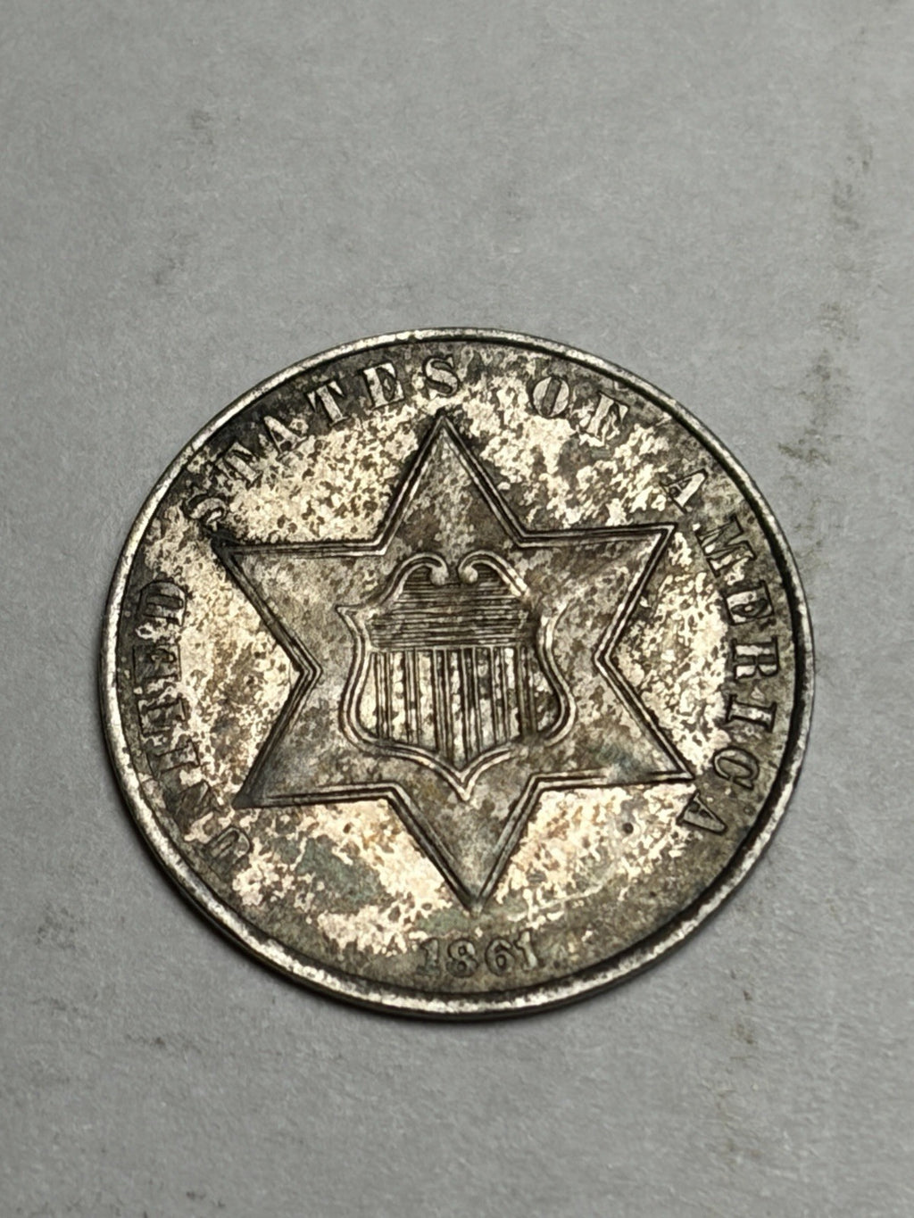 1861 Three Cent Silver Toned