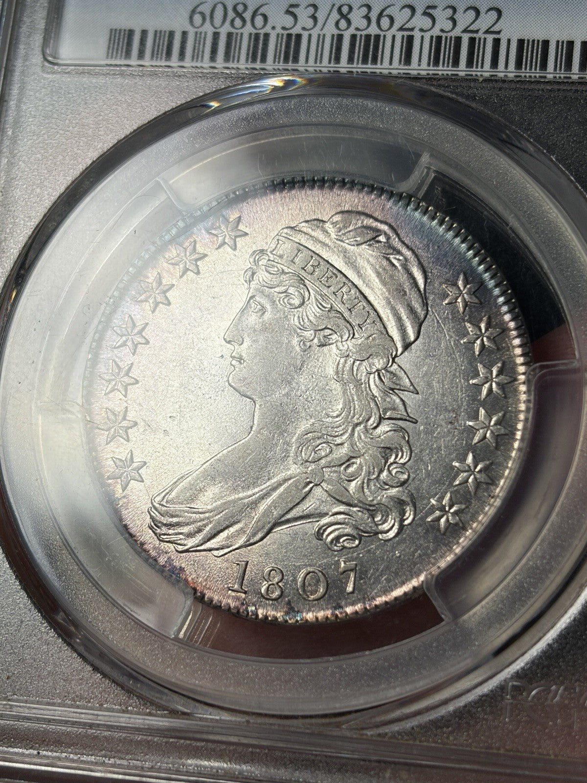 1807 PCGS AU53 Capped Bust Half Dollar Large Stars 50/20 Toned