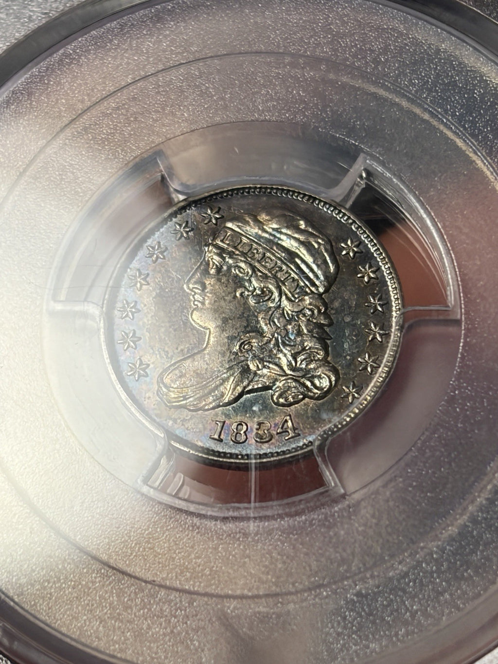 1834 PCGS MS61 Large 4 Capped Bust Silver Dime Toned