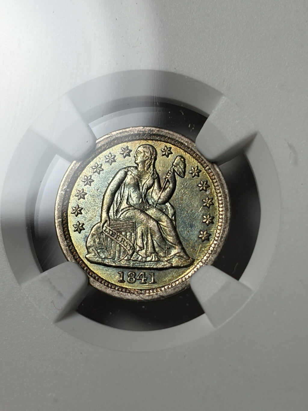 1841 NGC AU Details Seated Liberty Dime Toned