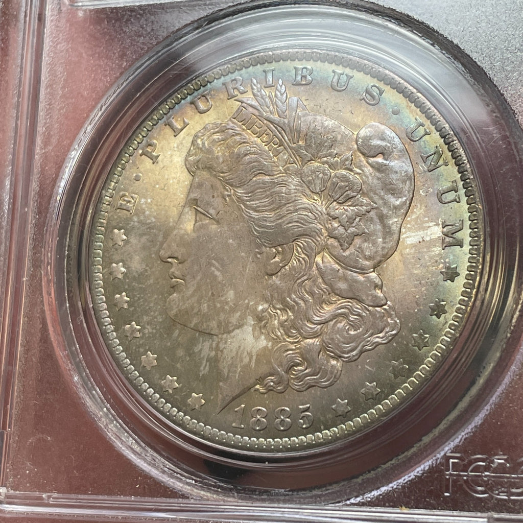 1885-O PCGS MS65 CAC Morgan Silver Dollar Dual Sided Toner PQ Coin