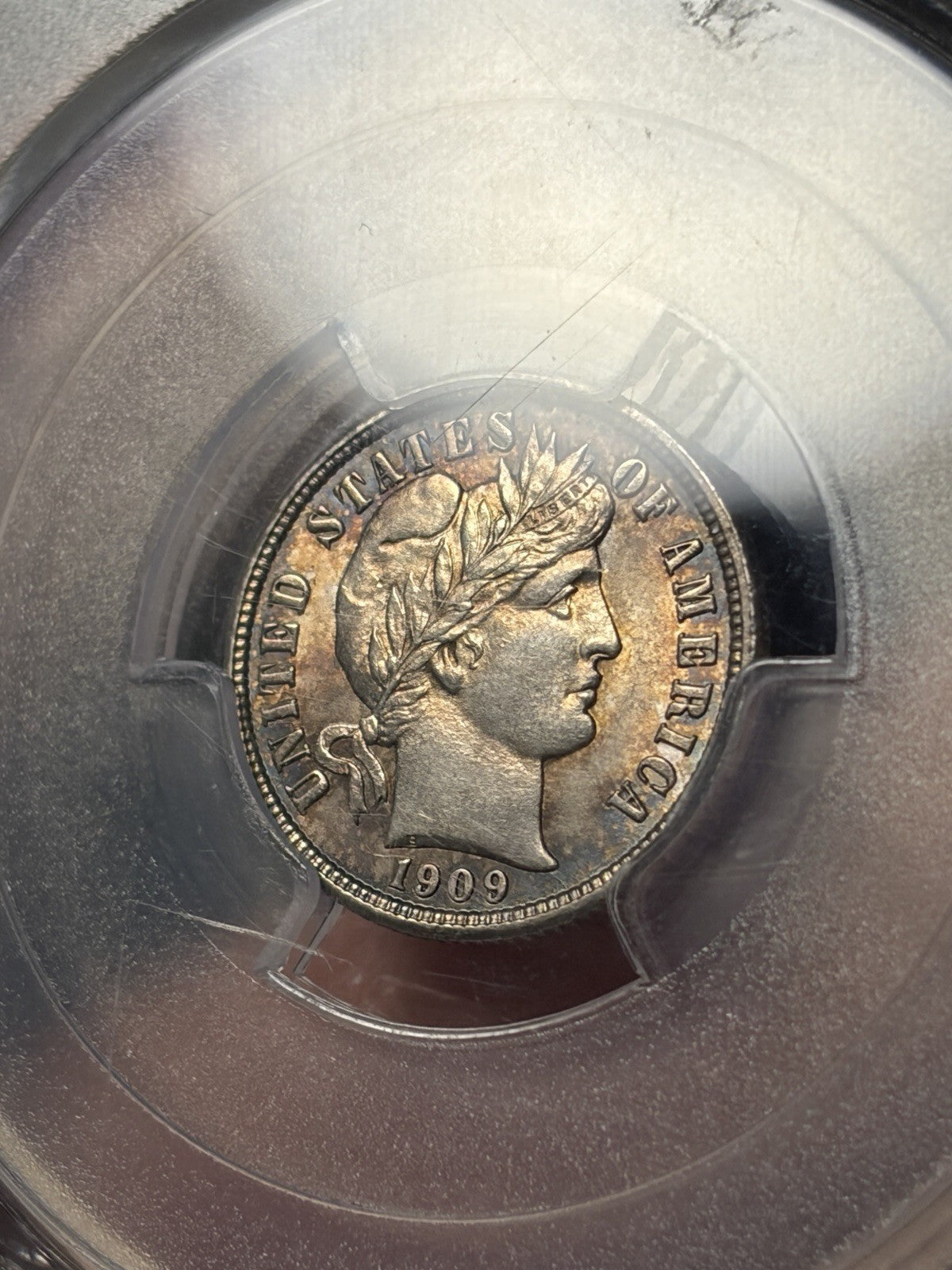 1909-D PCGS MS62 CAC Barber Dime Toned