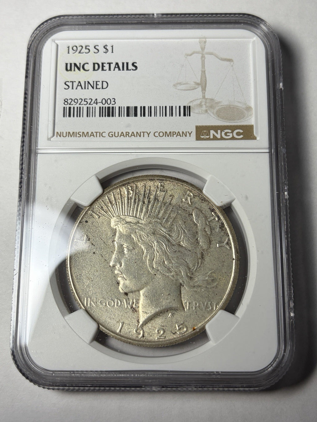 1925-S NGC UNC Details Peace Silver Dollar