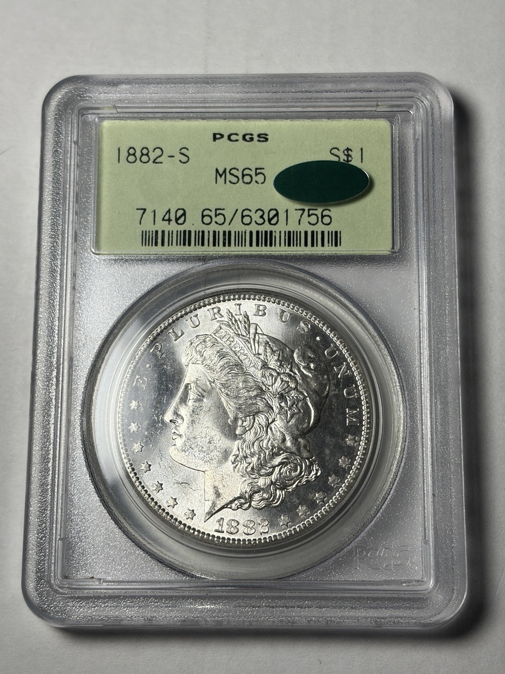1882-S PCGS MS65 CAC Morgan Silver Dollar OGH