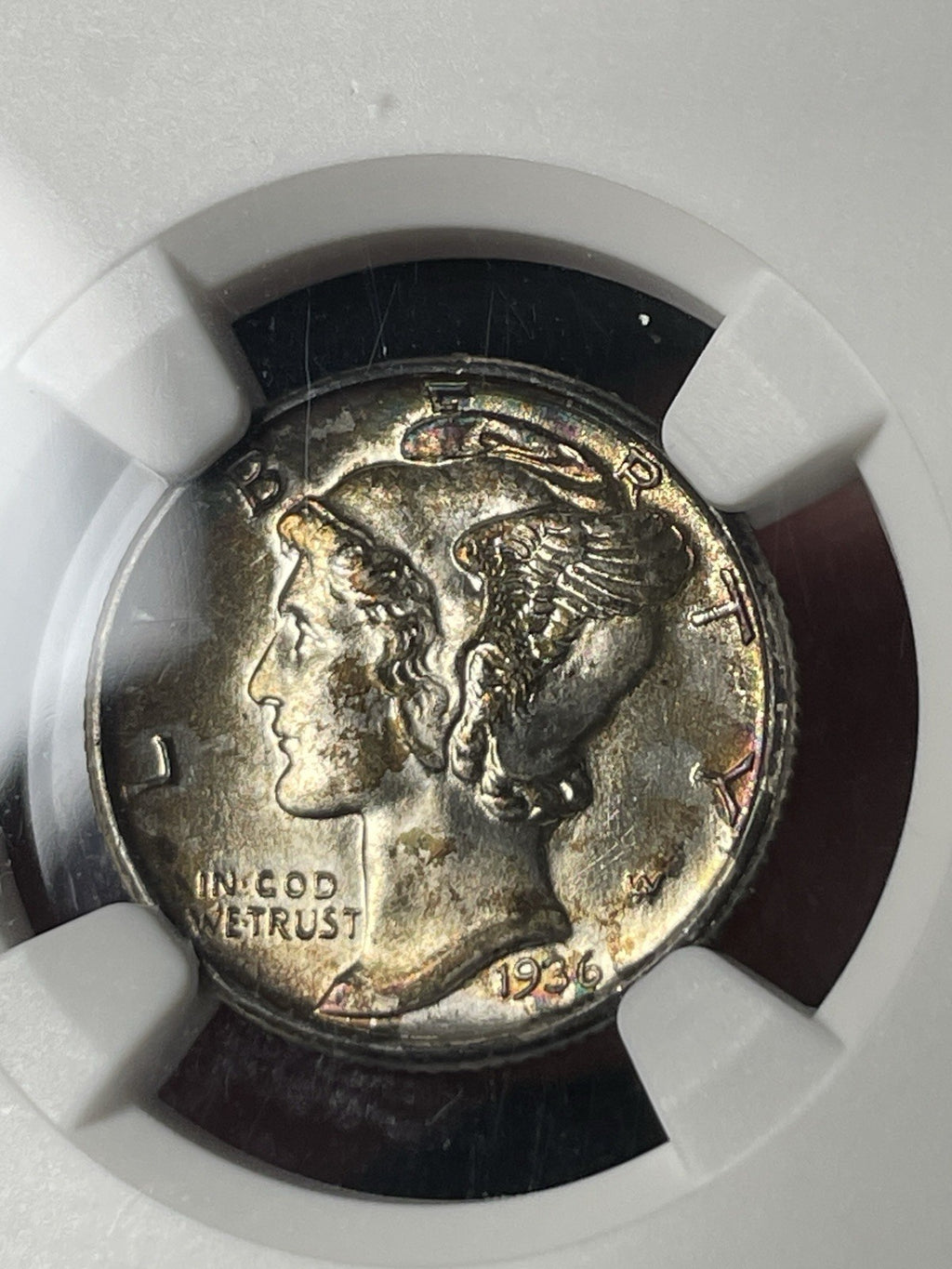 1936-S NGC MS67 FB Mercury Dime Toned