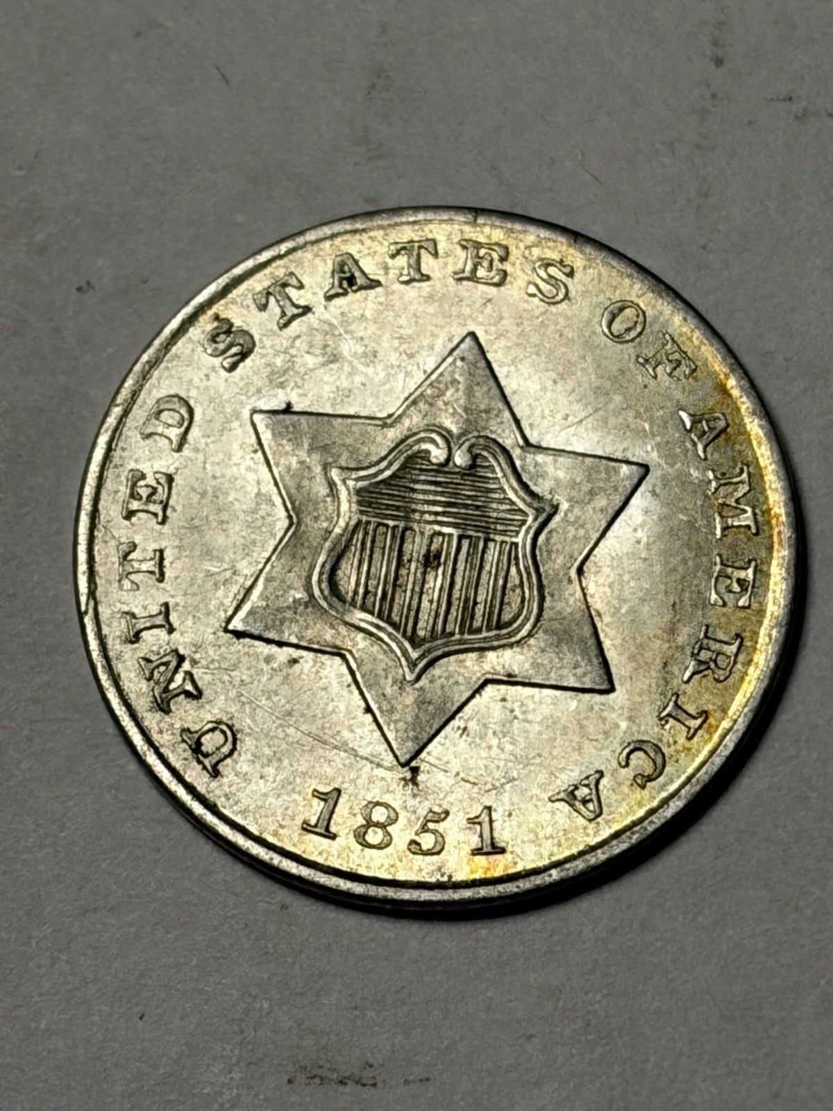 1851 Three Cent Silver Uncirculated Details