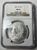 1891-CC NGC MS62 Morgan Silver Dollar