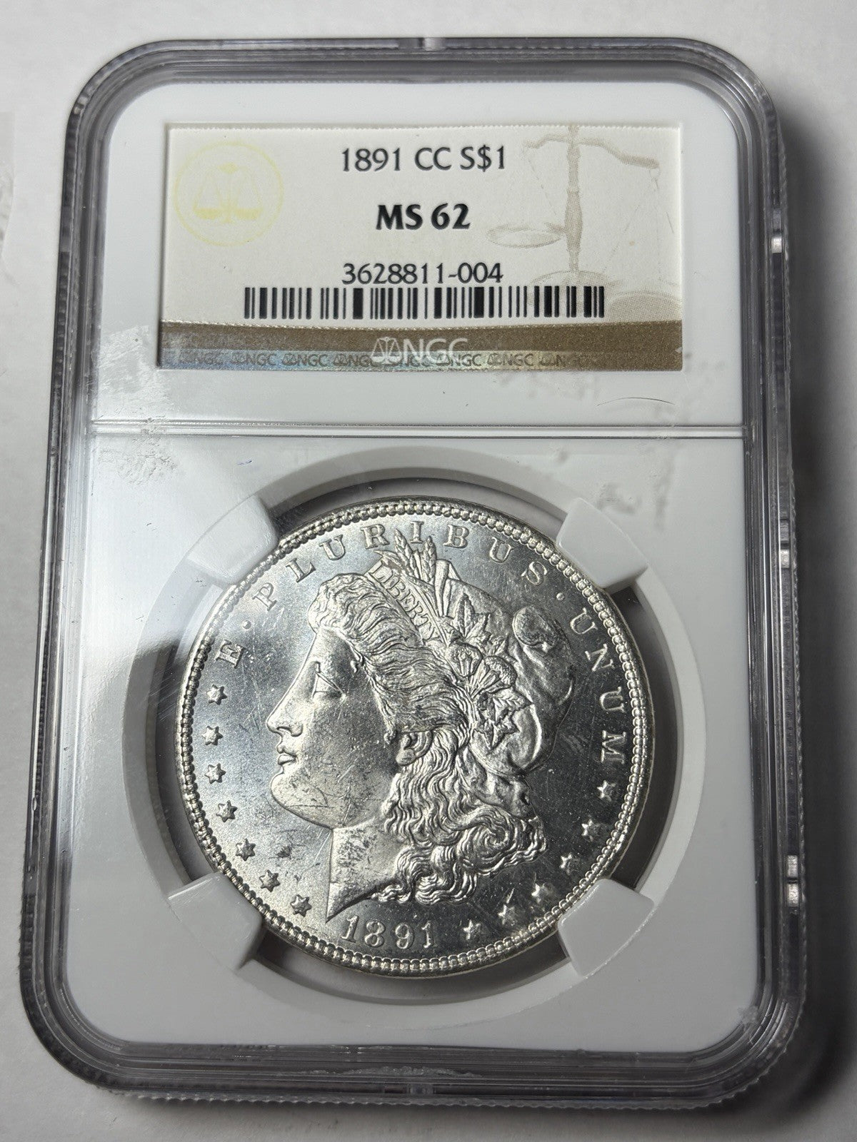 1891-CC NGC MS62 Morgan Silver Dollar