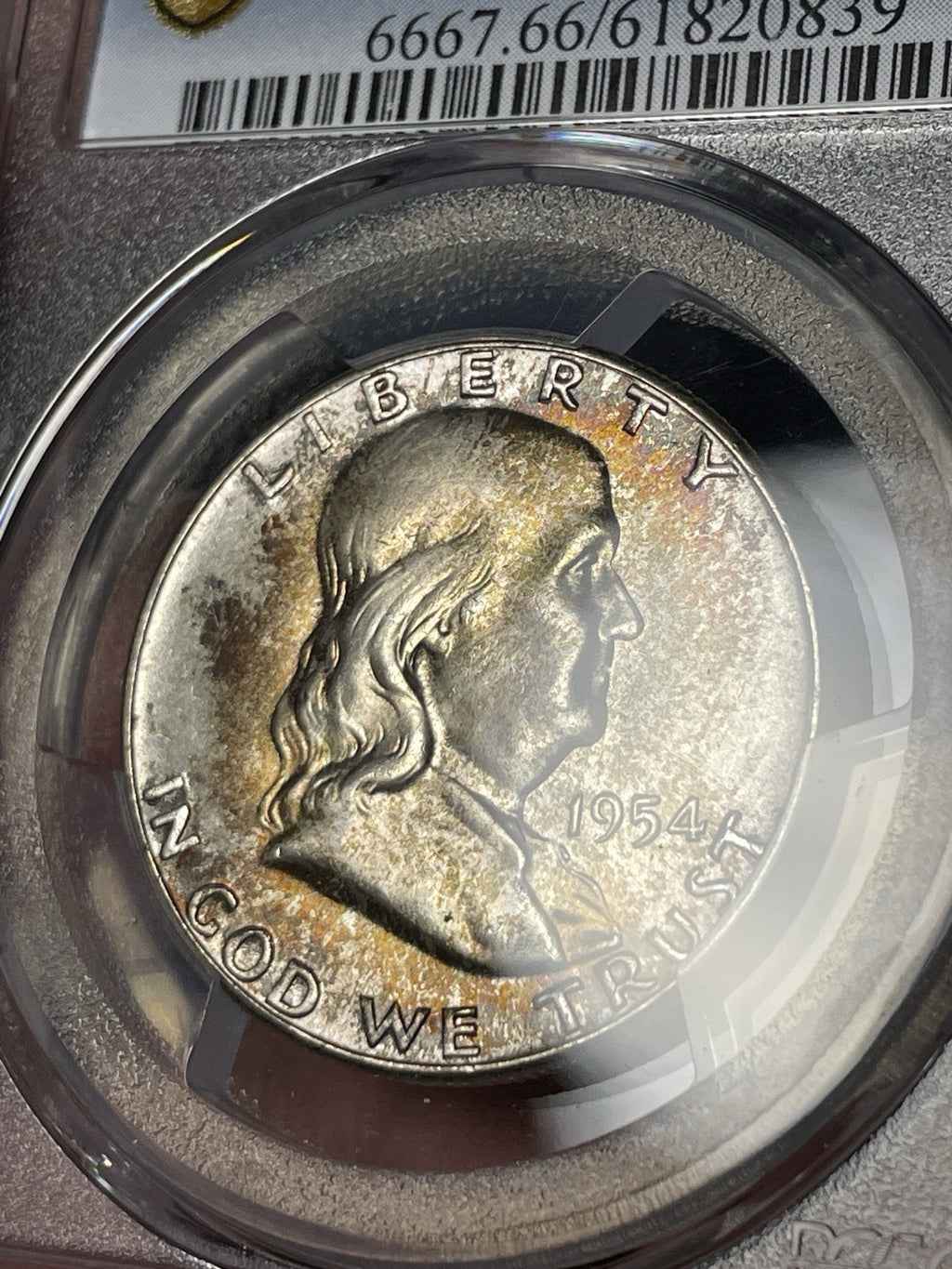1954 PCGS MS66 CAC Franklin Half Dollar Toned Strong Bell Lines