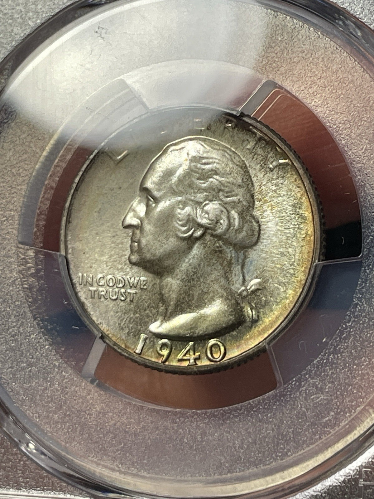 1940 PCGS PR67+ CAC Washington Silver Quarter Toned